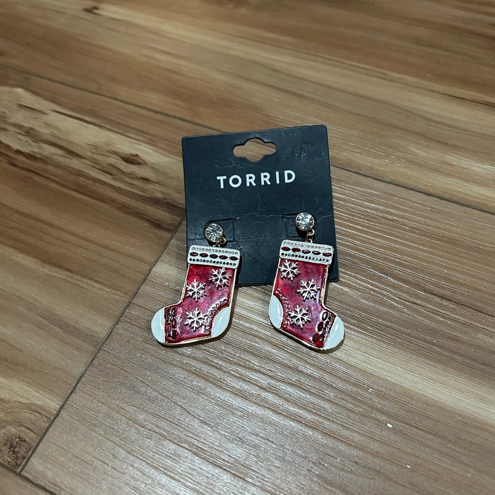Torrid Gold and Red Hanging Stocking Earrings